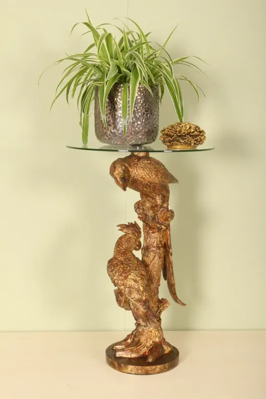 Beistelltisch Papagei Kunstharz Bronze Gold ø40 cm