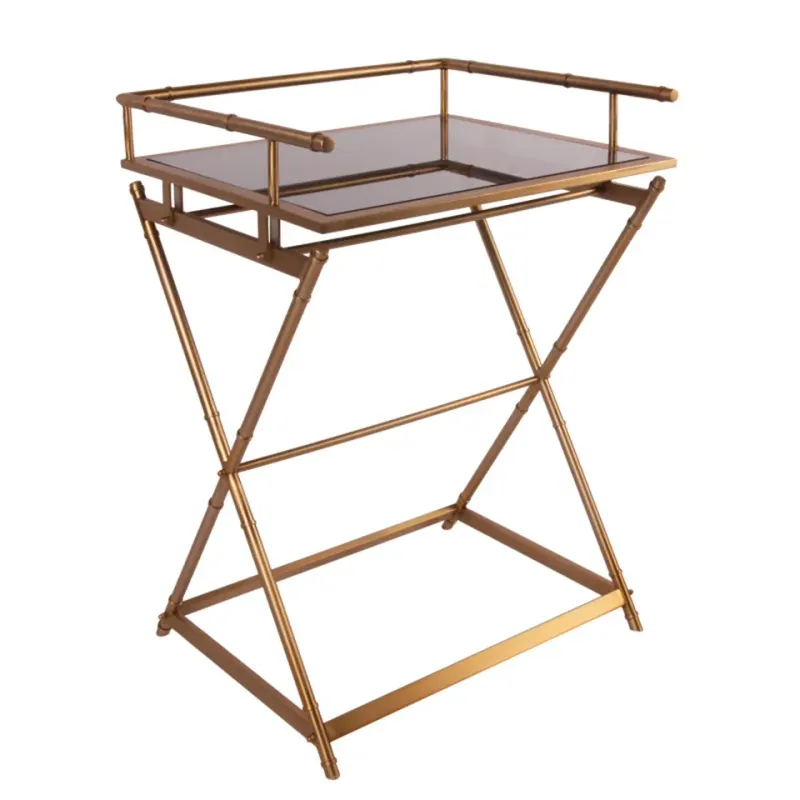 Eleganter Serviertisch, Butler-Tablett-Tisch Gold Glas Stahl 85x60x50 cm Butler-Tablett-Tisch, Edelstahl und Rauchglas, gold, 85x60x50cm. Eleganter Serviertisch für Schweizer Zuhause.