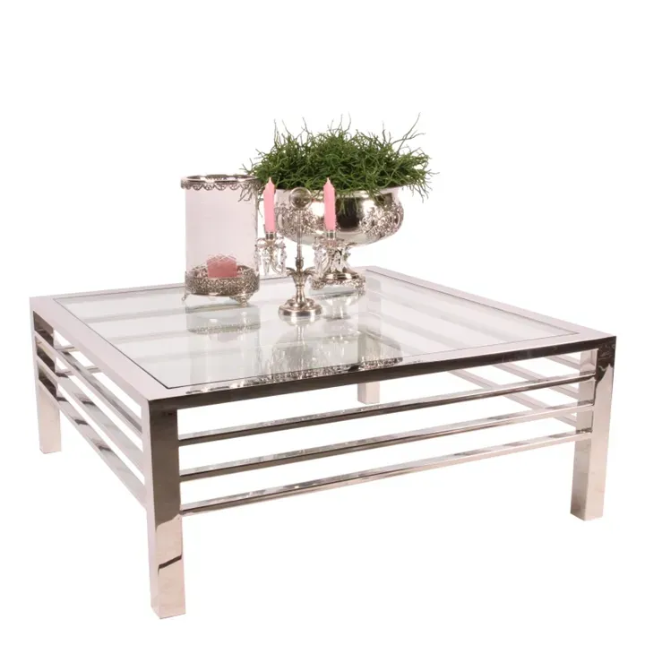Couchtisch Dubai Quadrat Silber Glas 100x100x40 cm Couchtisch Dubai, Edelstahl und Glas, silber, 100x100x40cm. Moderner quadratischer Couchtisch für Schweizer Zuhause.