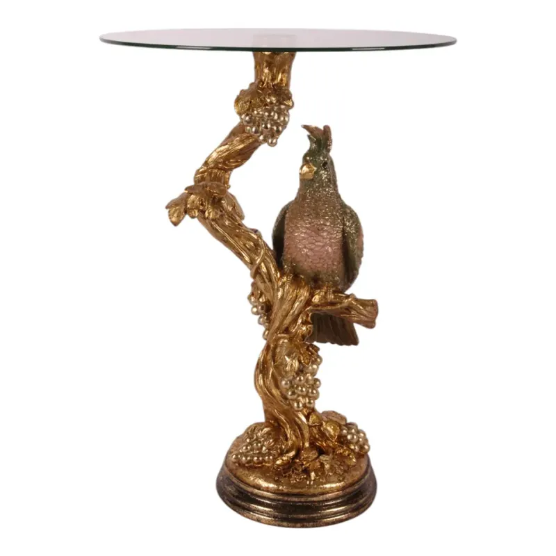 Beistelltisch Vogelmotiv Kunstharz Braun Gold ø40 cm Beistelltisch Vogelmotiv, Kunstharz, Glas, braun und gold, 55x40x40cm. Aussergewöhnlicher Beistelltisch für Schweizer Zuhause