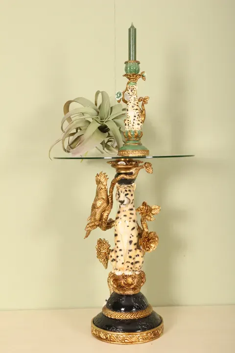 Beistelltisch Leopard Kunstharz Braun Gold ø40 cm