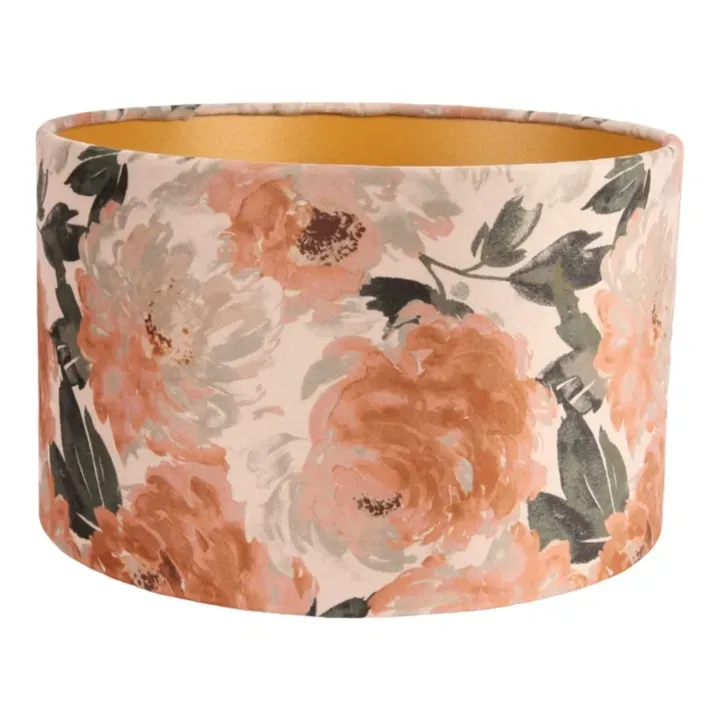  Bentley Lampenschirm, Samtstoff, zylinderförmig Blumenmuster rosa, ø25cm. Romantischer Zylinder-Lampenschirm für Schweizer Z