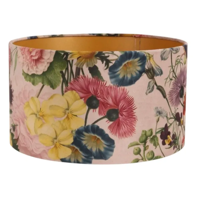 Bentley Samt-Lampenschirm mit buntem Blumenmuster auf Rosa, ø30cm. Bringt fröhlichen Charme ins Schweizer Zuhause.