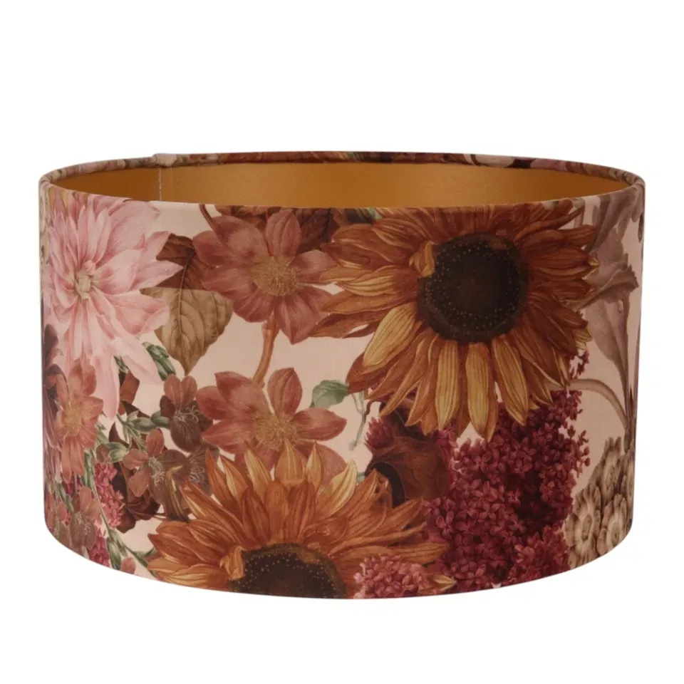 Bentley Lampenschirm Sonnenblumenmuster Rosa Samt Ø30 cm Bentley Samt-Lampenschirm mit Sonnenblumenmuster auf Altrosa, ø30cm. Warmer Blickfang für stilvolles Schweizer Wohnen.
