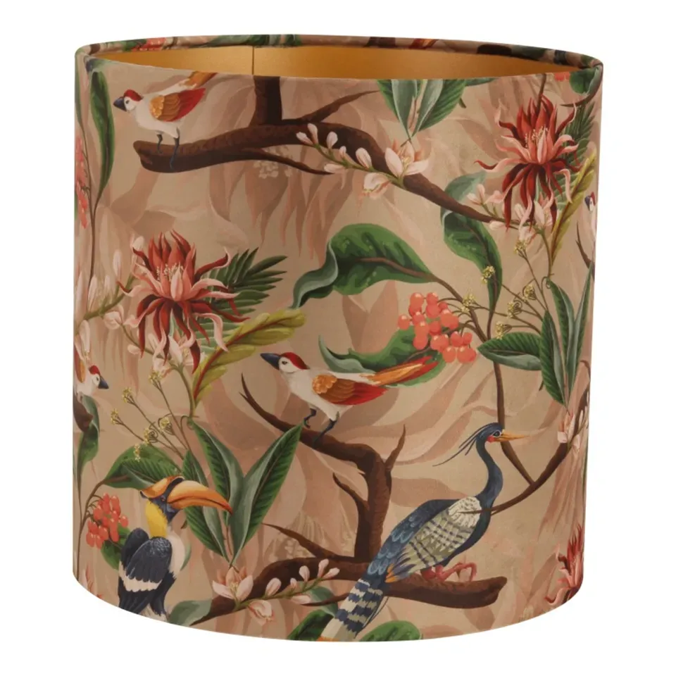 Bentley Lampenschirm Vogelmotiv Braun Samt Ø30 cm Hoher Bentley Samt-Lampenschirm mit exotischem Vogelmotiv in Braun, ø30cm. Naturinspirierter Blickfang im Schweizer Zuhause