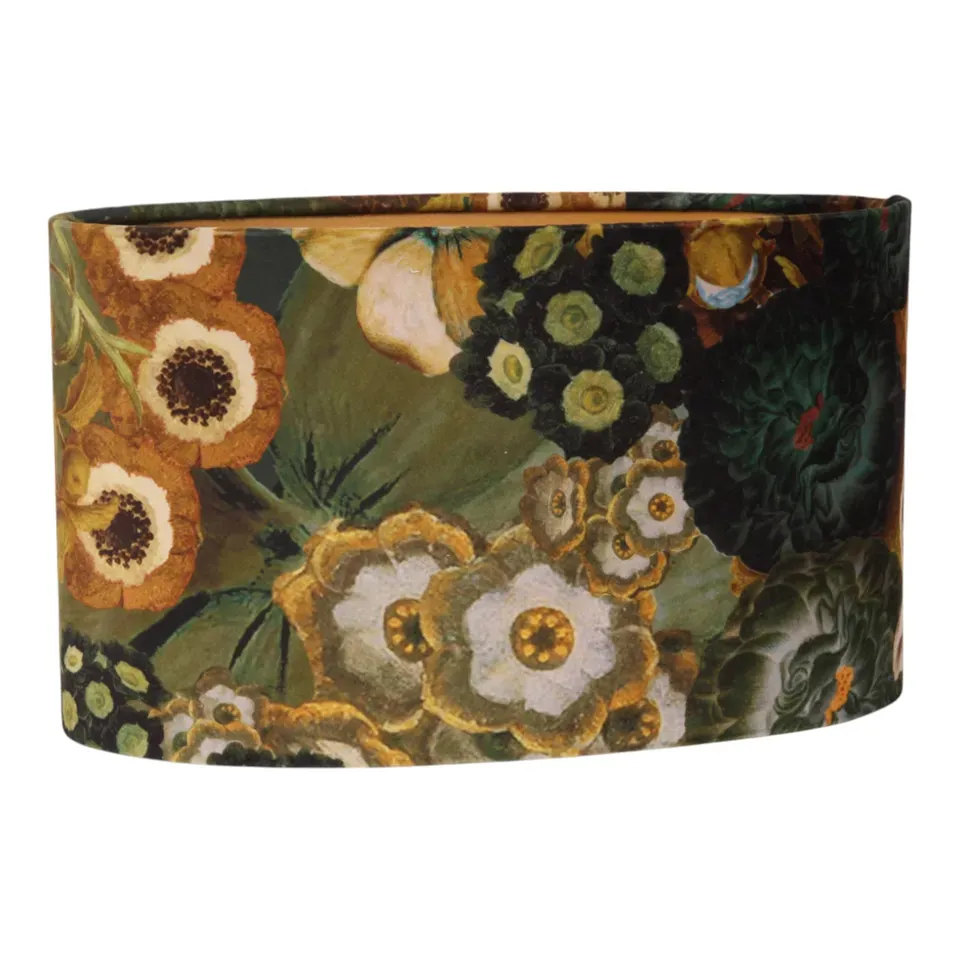 Bentley Lampenschirm Oval Blumenmuster Grün Samt 30x14 cm Ovaler Bentley Samt-Lampenschirm mit grünem Blumenmuster, 30x14cm. Platzsparender Blickfang für Schweizer Wohnräume.