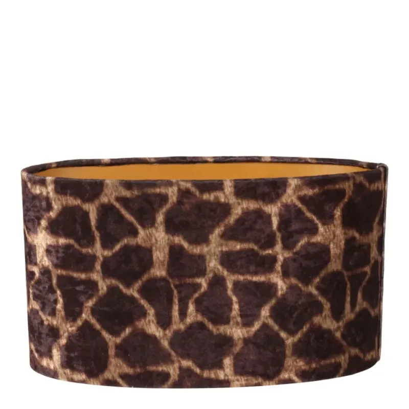 Ovaler Bentley Samt-Lampenschirm mit Giraffenmuster, 35x16cm. Exotisches Highlight für schmale Konsolen im Schweizer Zuhause.