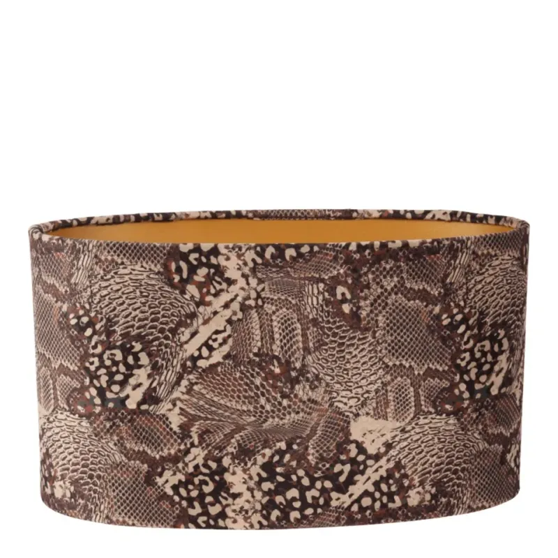Ovaler Bentley Samt-Lampenschirm mit Animal-Print, 35x16cm. Exotischer Blickfang für schmale Konsolen im Schweizer Zuhause.