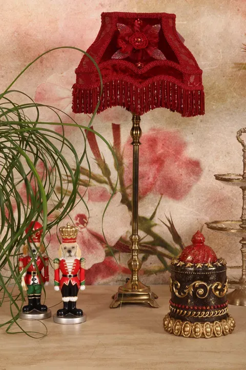 Viktorianischer Lampenschirm Rechteckig Rot Samt 22x18 cm