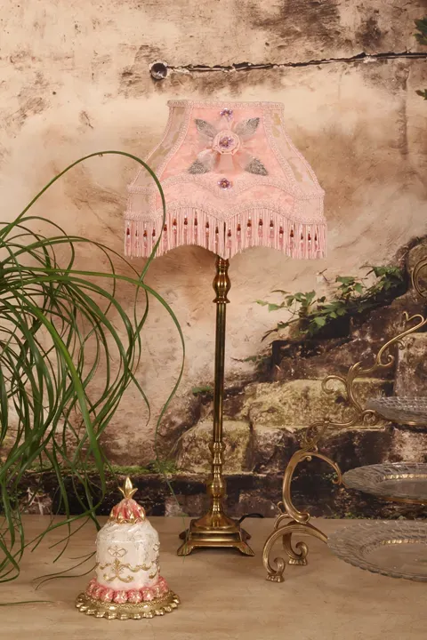 Viktorianischer Lampenschirm Rechteckig Rosa Samt 22x18 cm