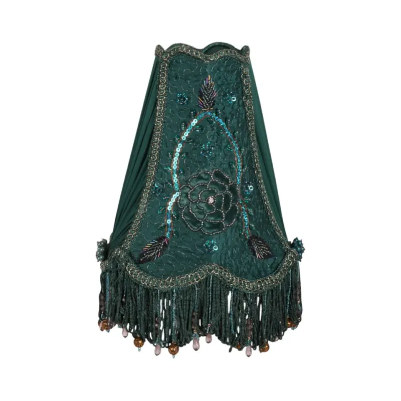 Lampenschirm Victorian Petrol Türkis Chiffon Perlen Ø18 cm Konischer Chiffon-Lampenschirm Victorian in Petrol-Türkis mit Stickerei & Perlen, ø18cm. Barocker Akzent fürs Zuhause.