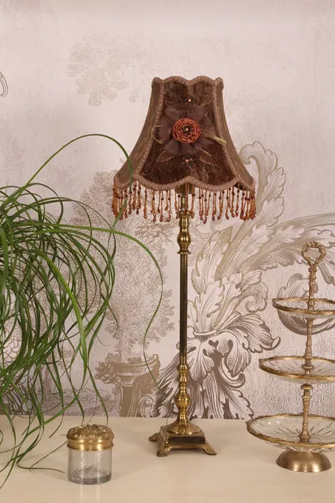 Lampenschirm Victorian Braun Samt Spitze Perlen Ø29 cm