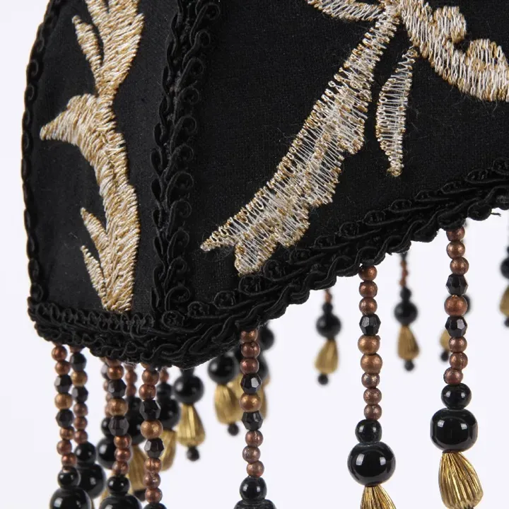 Lampenschirm Victorian Schwarz Gold Stickerei Fransen 30x25 cm
