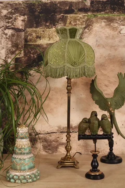Lampenschirm Victorian Grün Samt Barock Kronenaufsatz Ø27 cm
