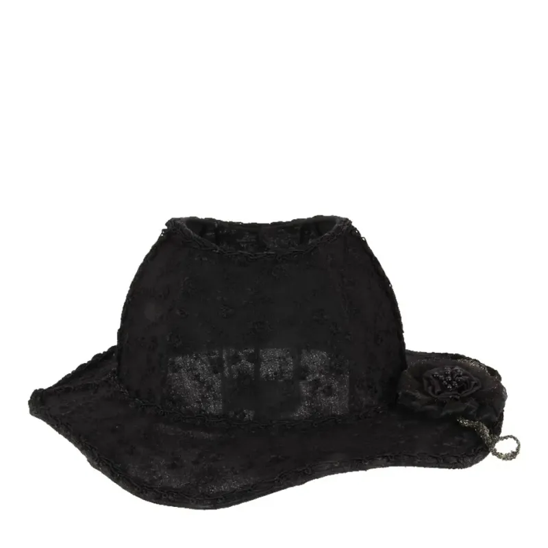 Lampenschirm Victorian Hutform Schwarz Spitze 38x31 cm Schwarzer hutförmiger Spitzen-Lampenschirm Victorian mit Stoffrose, 38x31cm. Aussergewöhnlicher Barock-Akzent.