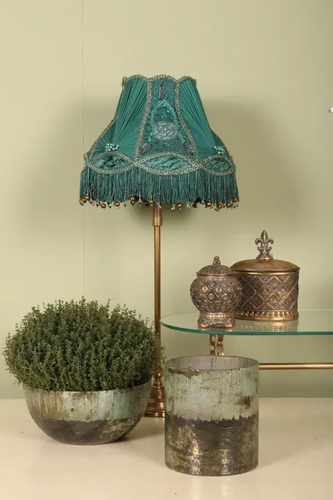 Lampenschirm Victorian Petrol Türkis Samt Fransen Ø30 cm
