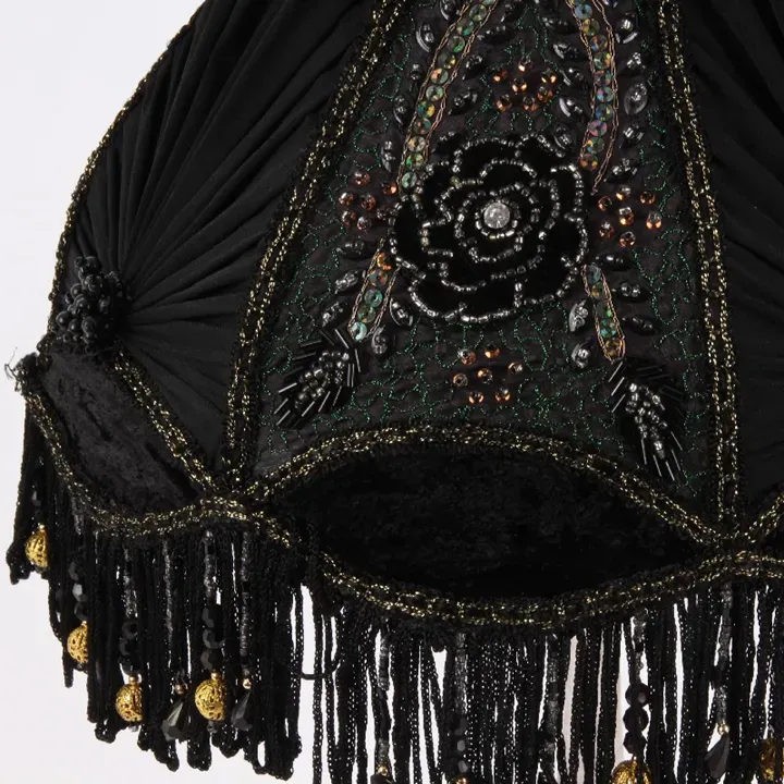 Victorian Gothic Lampenschirm Schwarz Samt Perlen Ø30 cm