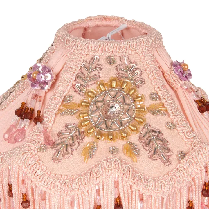 Viktorianischer Kuppellampenschirm Rosa Stoff Fransen Ø18 cm