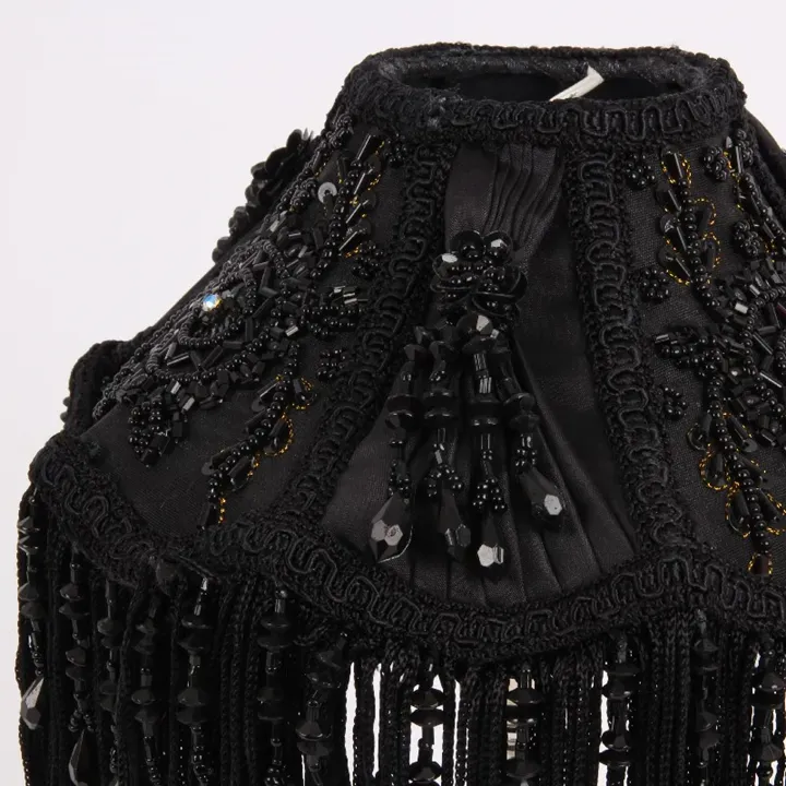 Klemm-Lampenschirm Victorian Gothic Schwarz Seide Taft Perlen Ø19 cm