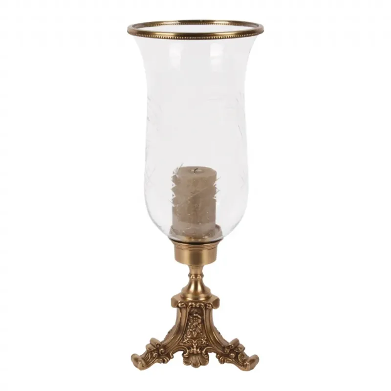 Windlicht Vanna Sturmlaterne Gold Messing Glas 57 cm Antikes Messing-Windlicht Vanna auf Fuss mit Schliffglas, 57cm. Imposante Sturmlaterne fürs Schweizer Zuhause.