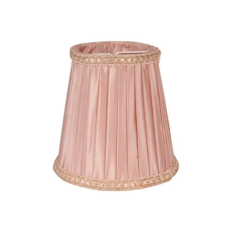 Klemm-Lampenschirm Plissee Seide Rosa Goldborte Ø12 cm Plissierter Seiden-Klemm-Lampenschirm in Zartrosa mit Goldborte, ø12cm. Romantischer Akzent für Kronleuchter