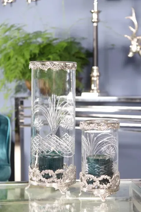 Hurricane Windlicht Sturmlaterne Silber Messing Glas 43 cm