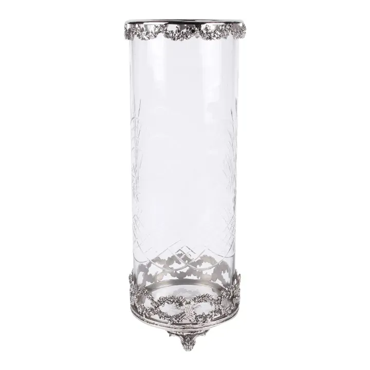 Hurricane Windlicht Sturmlaterne Silber Messing Glas 43 cm Versilbertes Messing-Windlicht Hurricane mit Schliffglas & Barock-Füßchen, 43cm. Nostalgische Sturmlaterne fürs Schweizer Zuh