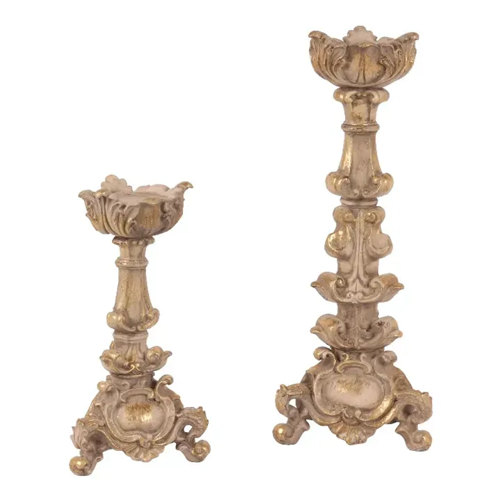 Kerzenhalter Barock Beige Gold Polyresin Vintage 47 cm