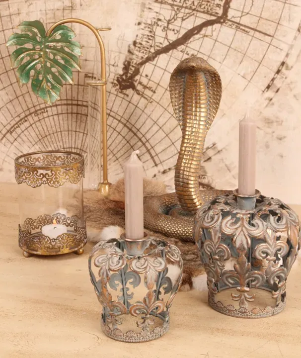 Windlicht Hurricane Oriental Gold Eisen Glas 15 cm
