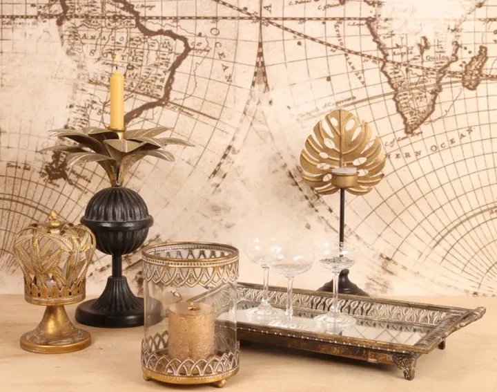 Windlicht Hurricane Oriental Gold Weiss Eisen Glas 13 cm