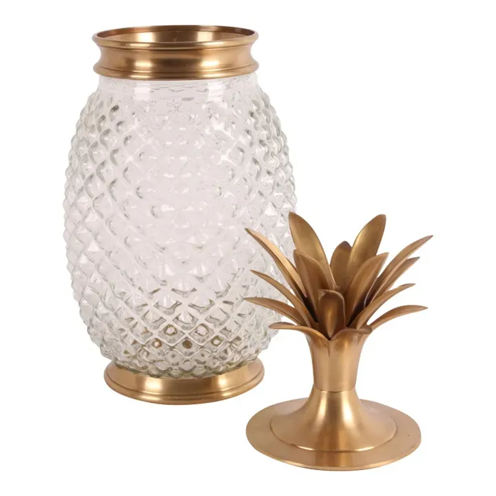 Glasgefäss Ananas mit Deckel Gold Messing 43 cm