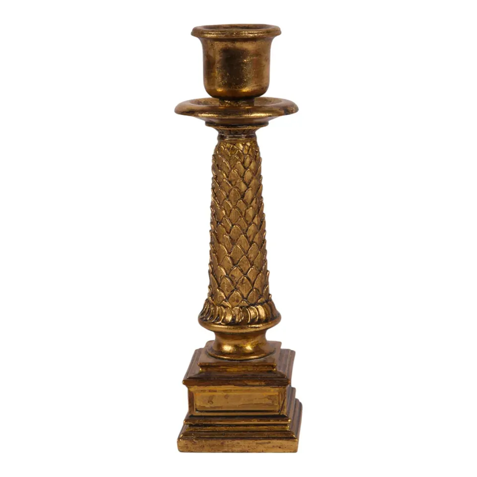 Kerzenständer Vintage Gold Kunstharz Säule 21.5 cm Goldener Vintage-Kerzenständer aus Kunstharz mit Schuppen-Muster, 21.5cm. Edle Deko für das Schweizer Zuhause.
