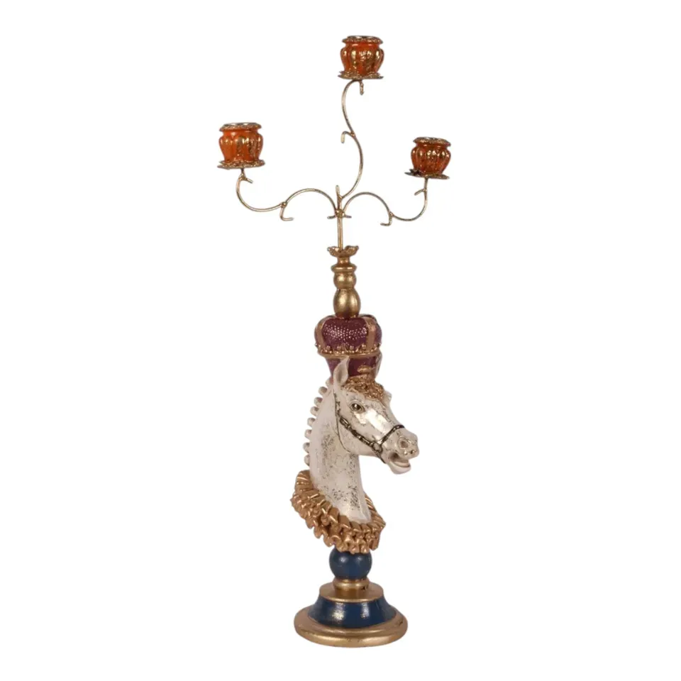 Kerzenhalter Pferde Büste 3-armig Mehrfarbig Kunstharz 55 cm Barocker Pferde-Kerzenhalter 3-armig aus Kunstharz mit Krone, 55cm. Aussergewöhnlicher Blickfang fürs Schweizer Zuhause