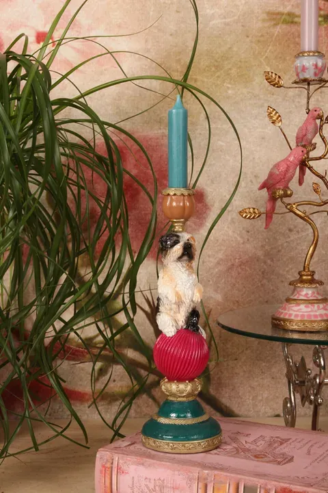 Kerzenständer Hund Ball Mehrfarbig Kunstharz Barock 28.5 cm