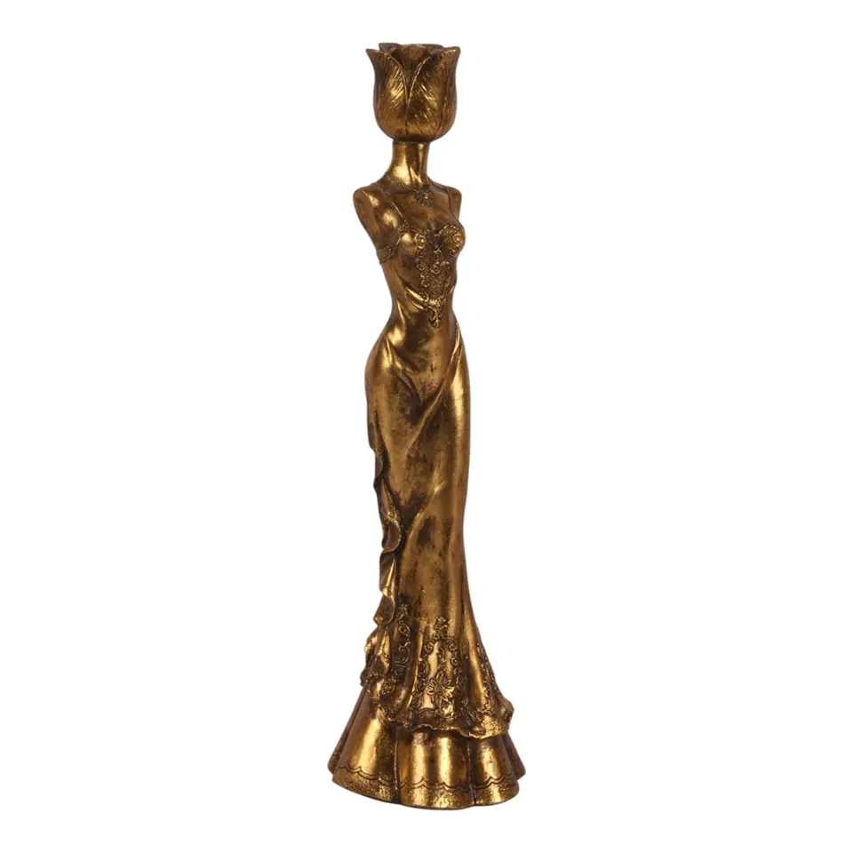 Kerzenständer Frau Damenfigur Gold Kunstharz 39.5 cm Goldene Damenfigur als Kerzenständer aus Kunstharz, 39.5cm. Elegante Barock-Dekoration für das Schweizer Zuhause.