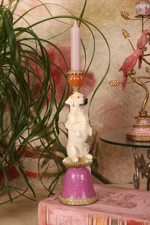 Kerzenständer Hund Labrador Mehrfarbig Kunstharz 28.5 cm