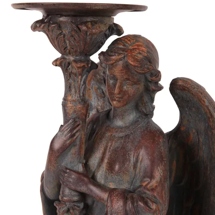 Engel Kerzenhalter Antikbraun Kunstharz Figur Links 40 cm