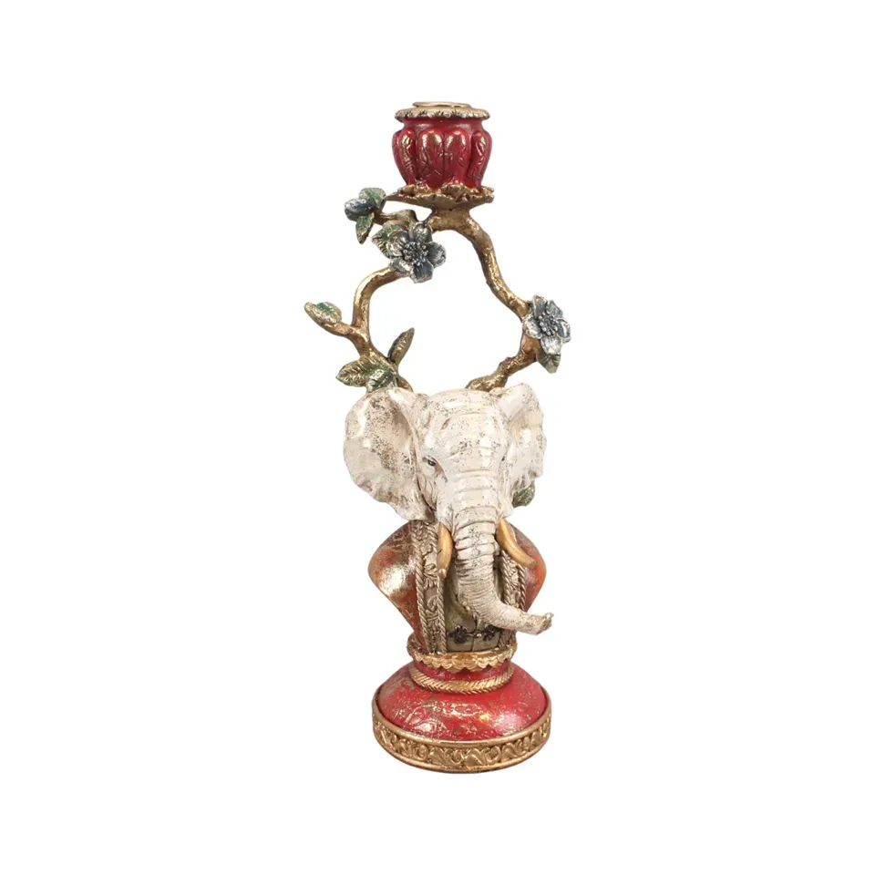 Elefanten Kerzenhalter Büste Mehrfarbig Kunstharz 31 cm Elefanten-Büste Kerzenhalter aus Kunstharz in Rot & Gold, 31cm. Barocke Deko-Figur für das Schweizer Zuhause.