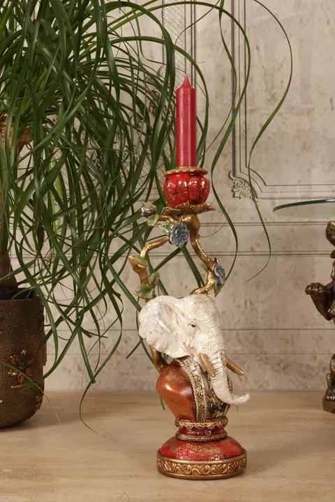 Elefanten Kerzenhalter Büste Mehrfarbig Kunstharz 31 cm