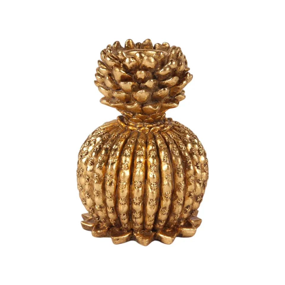 Kerzenleuchter Kaktus Kugel Gold Kunstharz Vintage 10.5 cm Goldener Kaktus-Kerzenleuchter aus Kunstharz in Kugelform, 10.5cm. Aussergewöhnlicher Kerzenhalter in Antikgold.