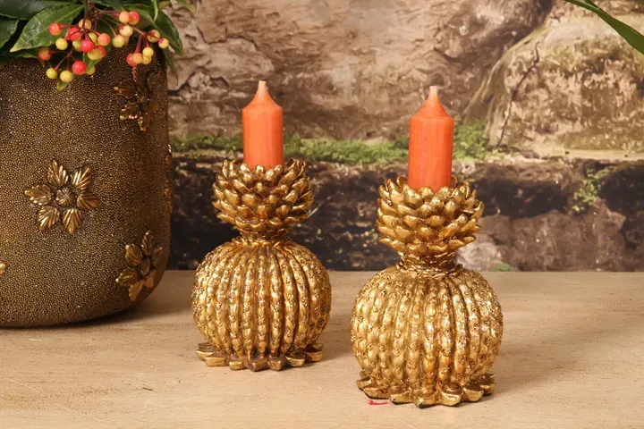 Kerzenleuchter Kaktus Kugel Gold Kunstharz Vintage 10.5 cm