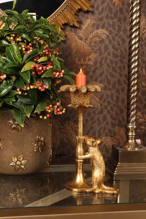 Maus Kerzenständer Kerzenhalter Gold Kunstharz 22.5 cm