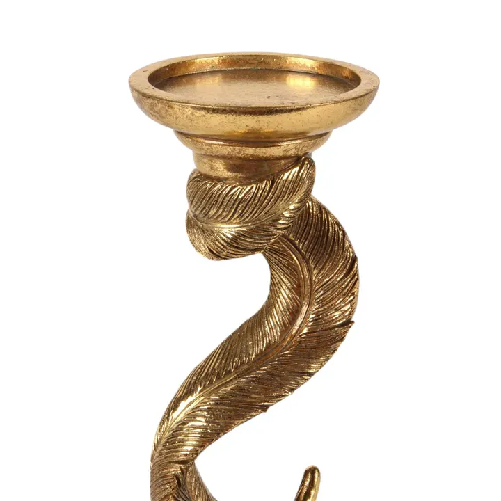 Federkerzenständer Gold Kunstharz Feder 26.5 cm