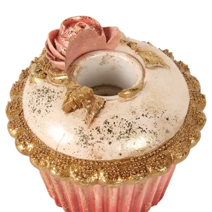 Kerzenhalter Cupcake Torte Rosa Gold Kunstharz 7.5 cm