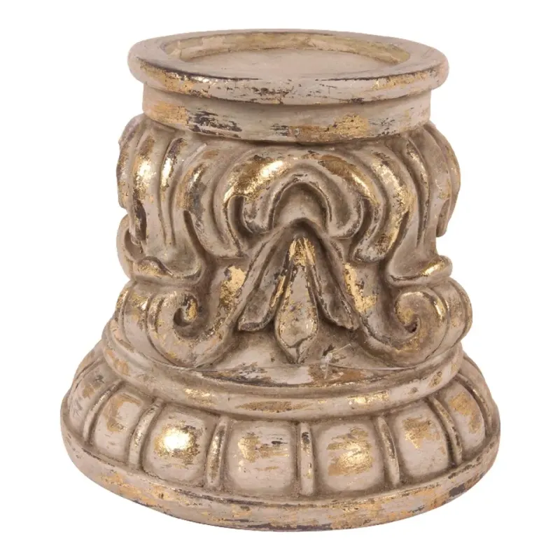 Kerzenhalter Sockel Kapitell Beige Gold Kunstharz 14 cm
