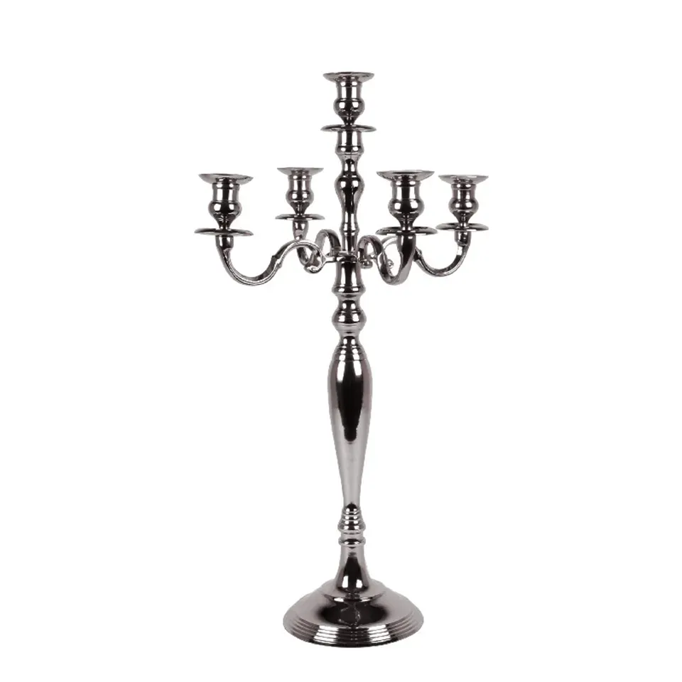 Armleuchter Kerzenständer Kandelaber 5-armig Silber Aluminium 80 cm Silberner Aluminium-Kandelaber 5-armig, 80cm hoch. Klassischer Armleuchter für Stabkerzen mit rundem Sockel.