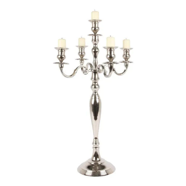 Armleuchter Kerzenständer Kandelaber 5-armig Silber Aluminium 80 cm
