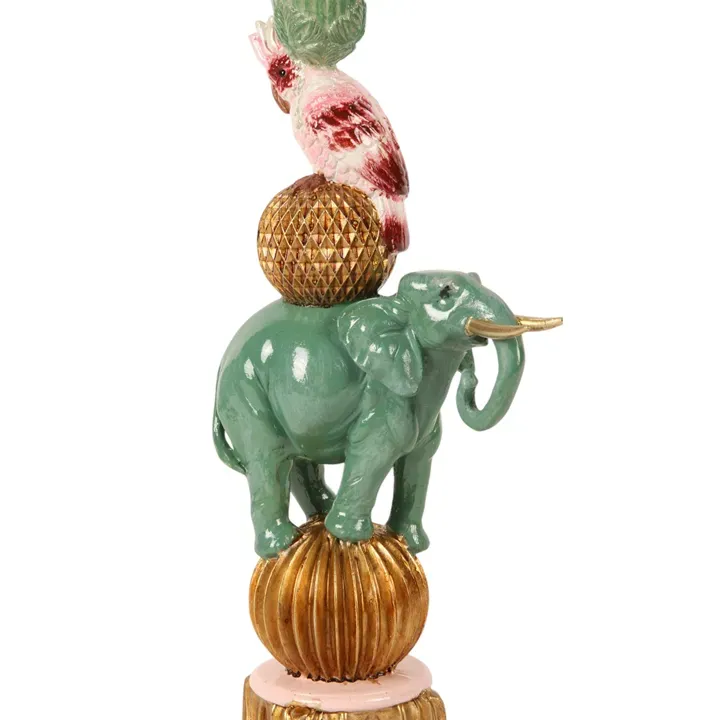 Elefanten Kerzenhalter Elefant Kakadu Grün Gold Kunstharz 27 cm