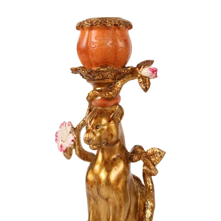 Kerzenständer Leopard Gold Orange Kunstharz Barock 26 cm