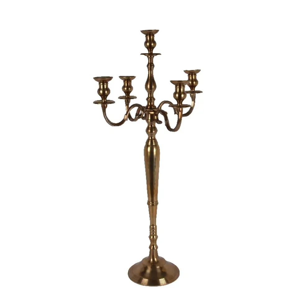 Armleuchter Kerzenständer Kandelaber 5-armig Gold Aluminium 104 cm Goldener Aluminium-Kandelaber 5-armig, 104cm hoch. Klassischer Armleuchter für Stabkerzen in Antikmessing-Optik.
